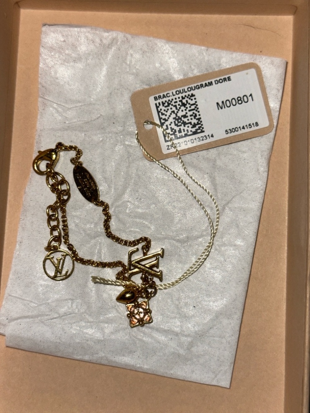Louis Vuitton Gold and Pink Crystal LV Charm Bracelet - Picture 11 of 14